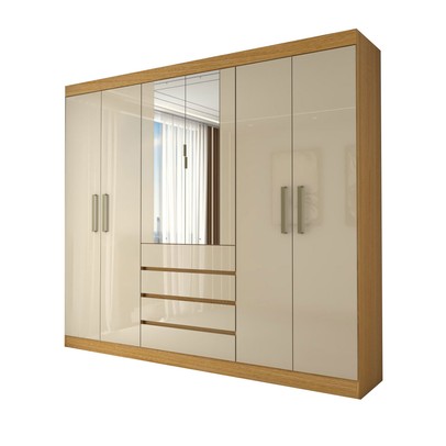Guarda-Roupa Casal Dínamo 6 Portas 4 Gavetas com Espelho Cinamon/Off White - Panorama Móveis