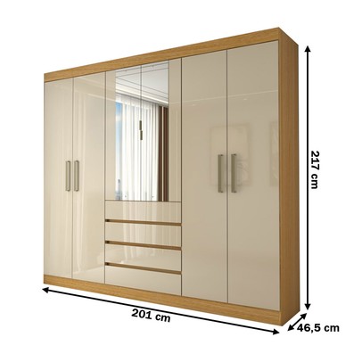 Guarda-Roupa Casal Dínamo 6 Portas 4 Gavetas com Espelho Cinamon/Off White - Panorama Móveis