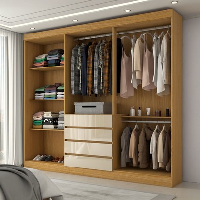 Guarda-Roupa Casal Dínamo 6 Portas 4 Gavetas com Espelho Cinamon/Off White - Panorama Móveis