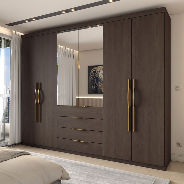 Guarda-Roupa Casal 6 Portas Aquiles Nogueira Touch - Panorama Móveis