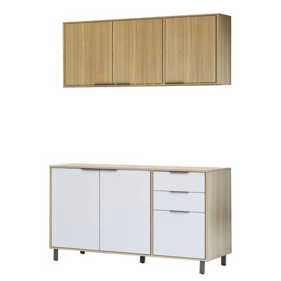 Cozinha Compacta Helena 120 Cm Helena 6 Portas 2 Gavetas Castanho/Off White - Panorama Móveis