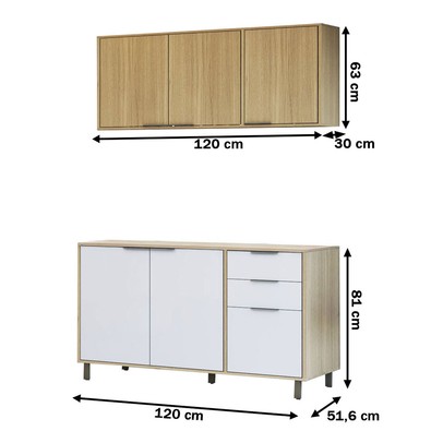 Cozinha Compacta Helena 120 Cm Helena 6 Portas 2 Gavetas Castanho/Off White - Panorama Móveis