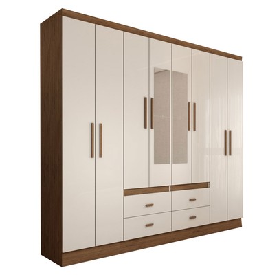 Guarda-Roupa de Casal Cassino 8 Portas 4 Gavetas 100% Mdf  Off White Nogueira - Panorama Móveis