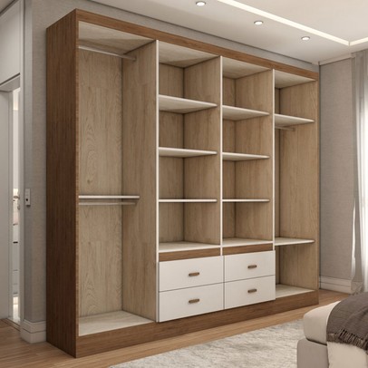 Guarda-Roupa de Casal Cassino 8 Portas 4 Gavetas 100% Mdf  Off White Nogueira - Panorama Móveis