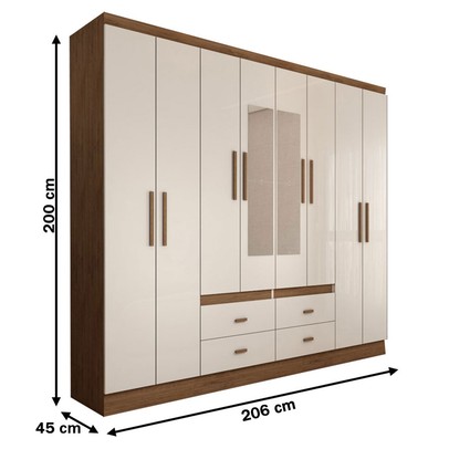 Guarda-Roupa de Casal Cassino 8 Portas 4 Gavetas 100% Mdf  Off White Nogueira - Panorama Móveis