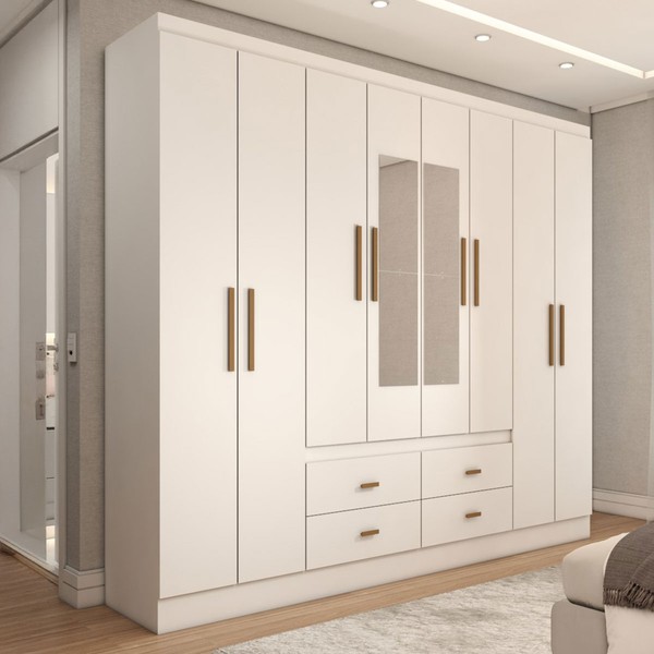 Guarda-Roupa de Casal Cassino 8 Portas 4 Gavetas 100% Mdf  Branco - Panorama Móveis