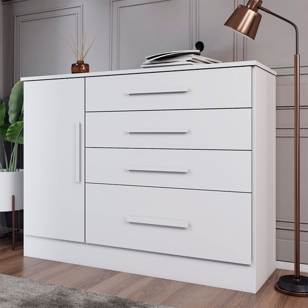 Cômoda Summit 1 Porta 4 Gavetas Neve - Panorama Móveis