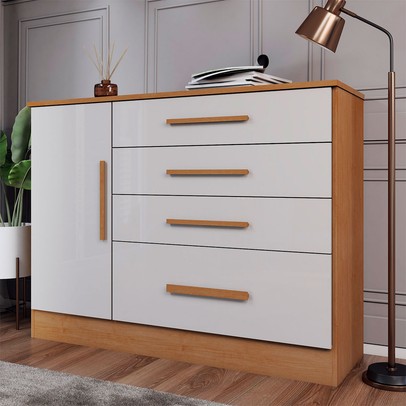 Cômoda Summit 1 Porta 4 Gavetas Cinamomo/Off White - Panorama Móveis