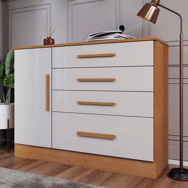 Cômoda Summit 1 Porta 4 Gavetas Cinamomo/Off White - Panorama Móveis
