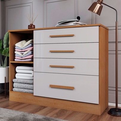 Cômoda Summit 1 Porta 4 Gavetas Cinamomo/Off White - Panorama Móveis