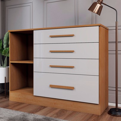 Cômoda Summit 1 Porta 4 Gavetas Cinamomo/Off White - Panorama Móveis