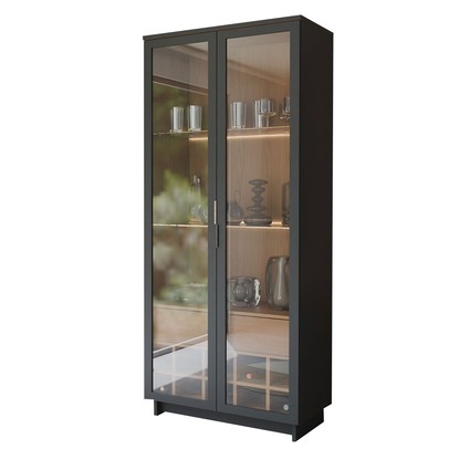 Cristaleira Afrodite 2 Portas 1 Gaveta Preto Fosco/Noce Milano - Panorama Móveis