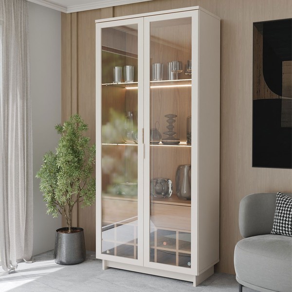 Cristaleira Afrodite 2 Portas 1 Gaveta Off White/Freijó - Panorama Móveis