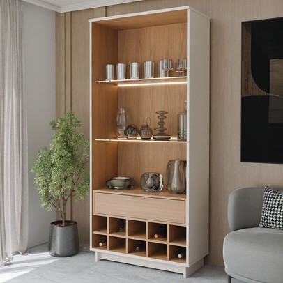 Cristaleira Afrodite 2 Portas 1 Gaveta Off White/Freijó - Panorama Móveis