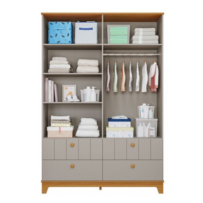 Guarda-Roupa de Bebê Biscoito 4 Portas 4 Gavetas Fendi/Nature - Permóbili