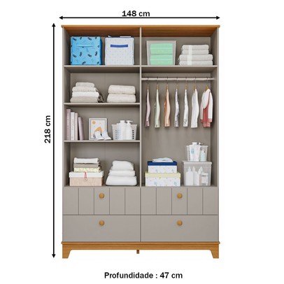 Guarda-Roupa de Bebê Biscoito 4 Portas 4 Gavetas Fendi/Nature - Permóbili