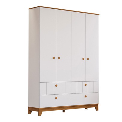 Guarda-Roupa de Bebê Biscoito 4 Portas 4 Gavetas Branco Acetinado/Nature - Permóbili