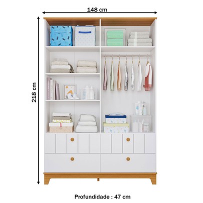 Guarda-Roupa de Bebê Biscoito 4 Portas 4 Gavetas Branco Acetinado/Nature - Permóbili