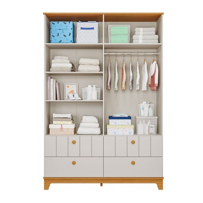 Guarda-Roupa de Bebê Biscoito 4 Portas 4 Gavetas Off White/Nature - Permóbili