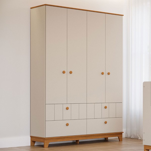 Guarda-Roupa de Bebê Biscoito 4 Portas 4 Gavetas Off White/Nature - Permóbili