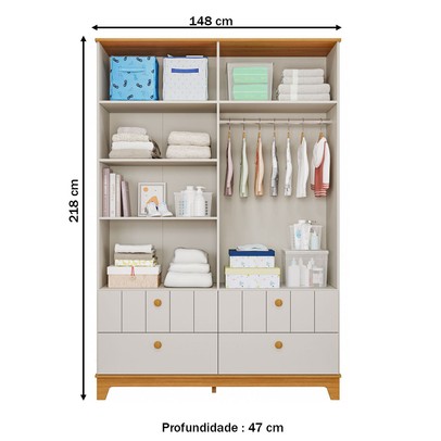 Guarda-Roupa de Bebê Biscoito 4 Portas 4 Gavetas Off White/Nature - Permóbili