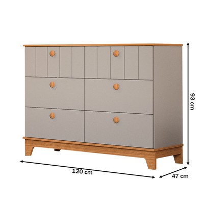 Cômoda de Bebê Biscoito 6 Gavetas 100% Mdf Fendi/Nature - Permóbili