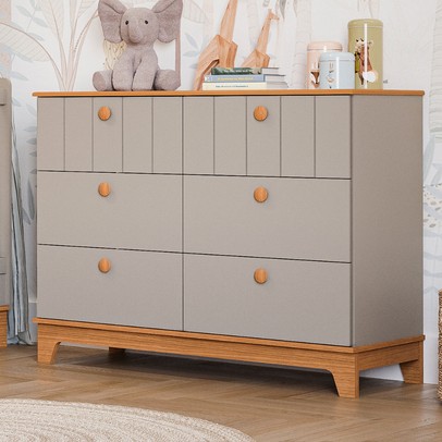 Cômoda de Bebê Biscoito 6 Gavetas 100% Mdf Fendi/Nature - Permóbili