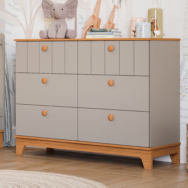 Cômoda de Bebê Biscoito 6 Gavetas 100% Mdf Fendi/Nature - Permóbili