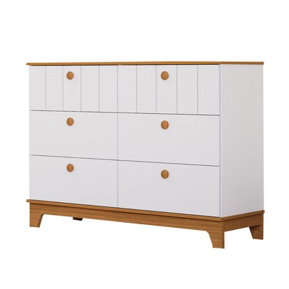 Cômoda de Bebê Biscoito 6 Gavetas 100% Mdf Branco Acetinado/Nature - Permóbili