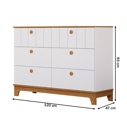 Cômoda de Bebê Biscoito 6 Gavetas 100% Mdf Branco Acetinado/Nature - Permóbili