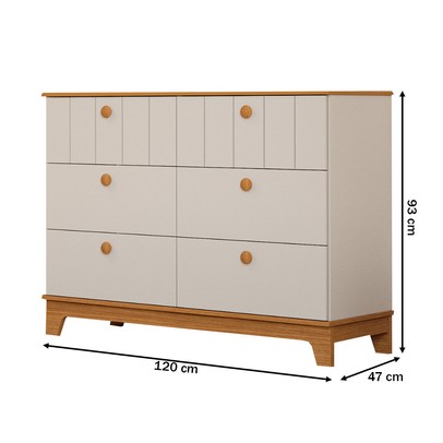 Cômoda de Bebê Biscoito 6 Gavetas 100% Mdf Off White/Nature - Permóbili