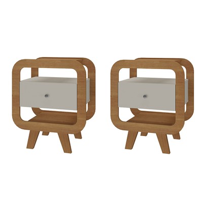 Kit 2 Mesas de Canto Turn 1 Gaveta com Usb Cinamomo/Off White - Pnr Móveis