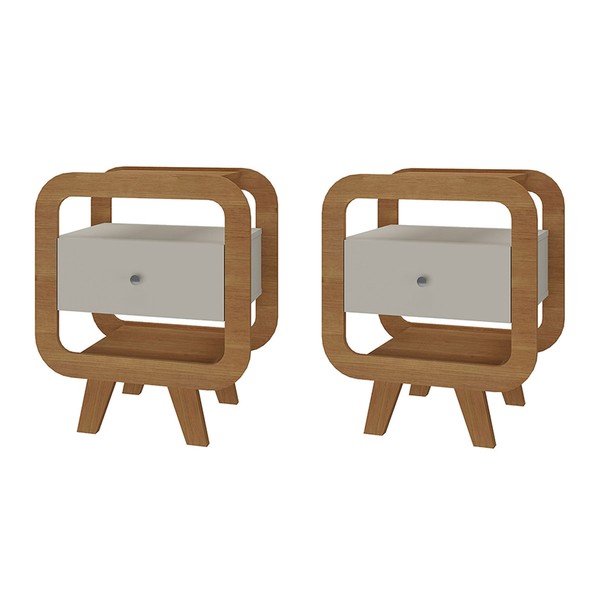Kit 2 Mesas de Canto Turn 1 Gaveta com Usb Cinamomo/Off White - Pnr Móveis
