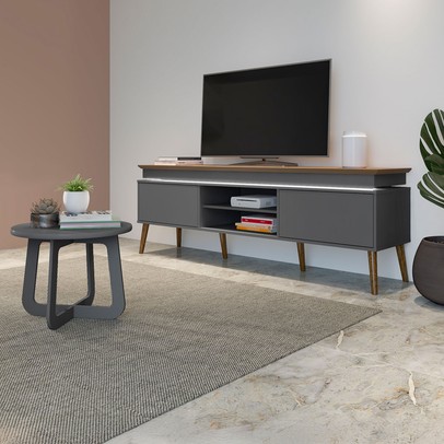 Sala de Estar Completa Cifra para TV Até 75 Polegadas com Led Carvalho/Grafite - Pnr Móveis