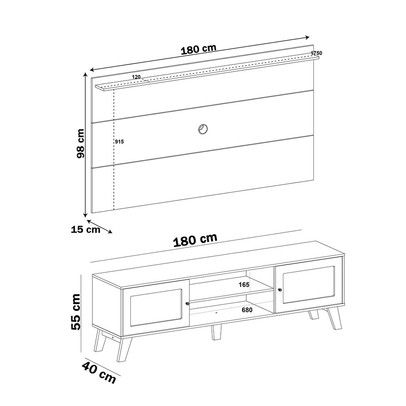 Rack com Painel para TV Até 75 Polegadas Tauari C/ Suporte para TV 2 Portas Carvalho/Off White - Pnr Móveis