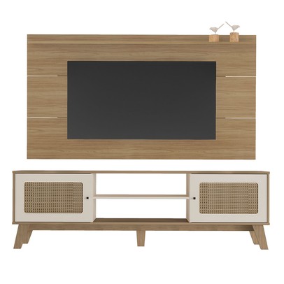 Rack com Painel para TV Até 75 Polegadas Tauari C/ Suporte para TV 2 Portas Carvalho/Off White - Pnr Móveis