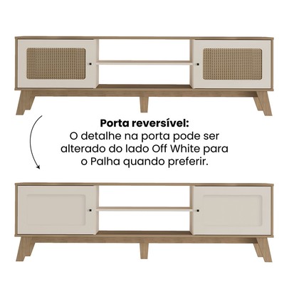 Rack com Painel para TV Até 75 Polegadas Tauari C/ Suporte para TV 2 Portas Carvalho/Off White - Pnr Móveis