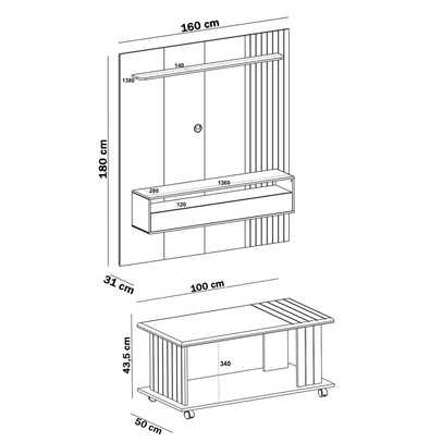 Sala de Estar Completa Angelim para TV Até 65 Polegadas 1 Porta Basculante com Led Cinamomo/Off White - Pnr Móveis
