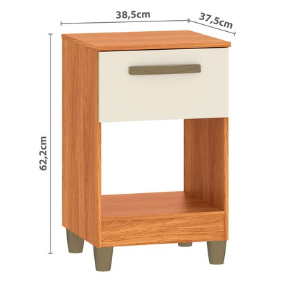 Mesa de Cabeceira Prada 1 Gaveta Cinamomo/Off White - Fellicci
