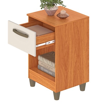 Mesa de Cabeceira Prada 1 Gaveta Cinamomo/Off White - Fellicci