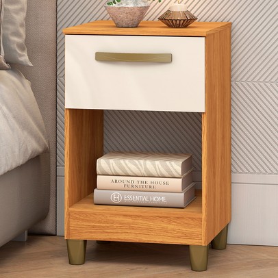 Mesa de Cabeceira Prada 1 Gaveta Cinamomo/Off White - Fellicci