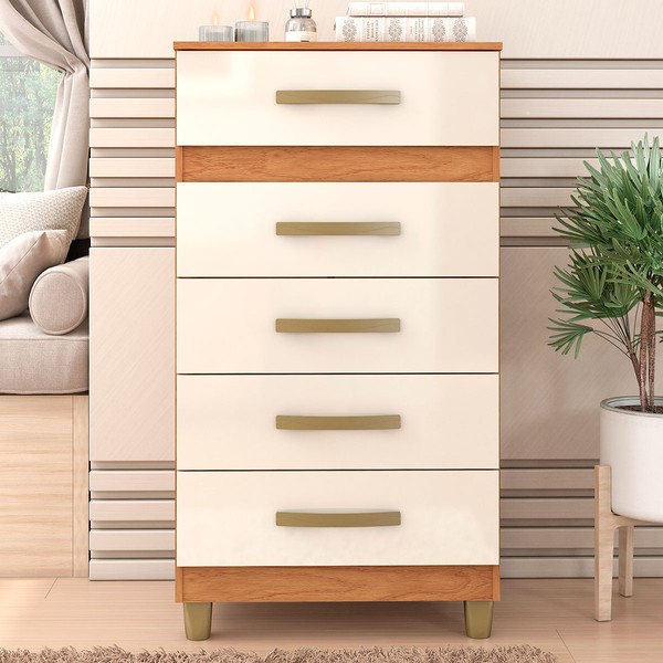 Cômoda Malta 5 Gavetas Cinamomo/Off White - Fellicci