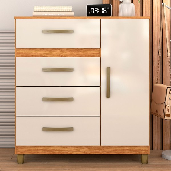 Cômoda Leme 1 Porta 4 Gavetas Cinamomo/Off White - Fellicci
