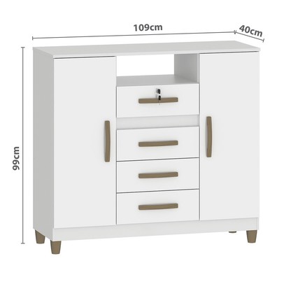 Cômoda Angra 2 Portas 4 Gavetas Branco - Fellicci