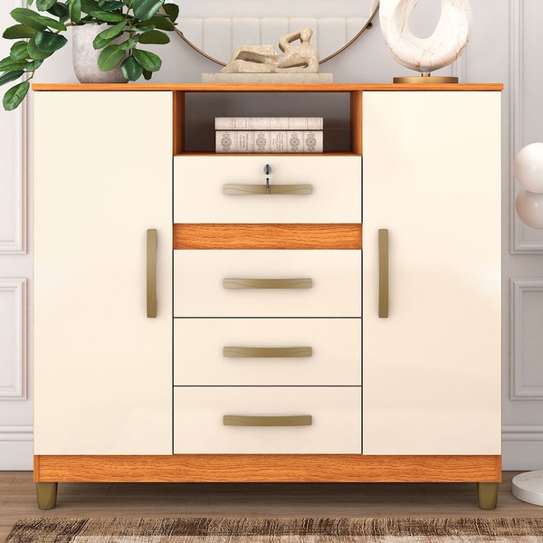Cômoda Angra 2 Portas 4 Gavetas Cinamomo/Off White - Fellicci