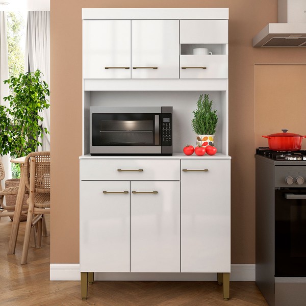 Armário de Cozinha Carla 6 Portas 1 Gaveta Branco - Fellicci