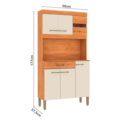 Armário de Cozinha Carla 6 Portas 1 Gaveta Cinamomo/Off White - Fellicci