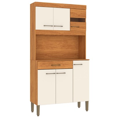 Armário de Cozinha Carla 6 Portas 1 Gaveta Cinamomo/Off White - Fellicci