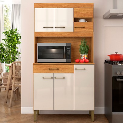 Armário de Cozinha Carla 6 Portas 1 Gaveta Cinamomo/Off White - Fellicci