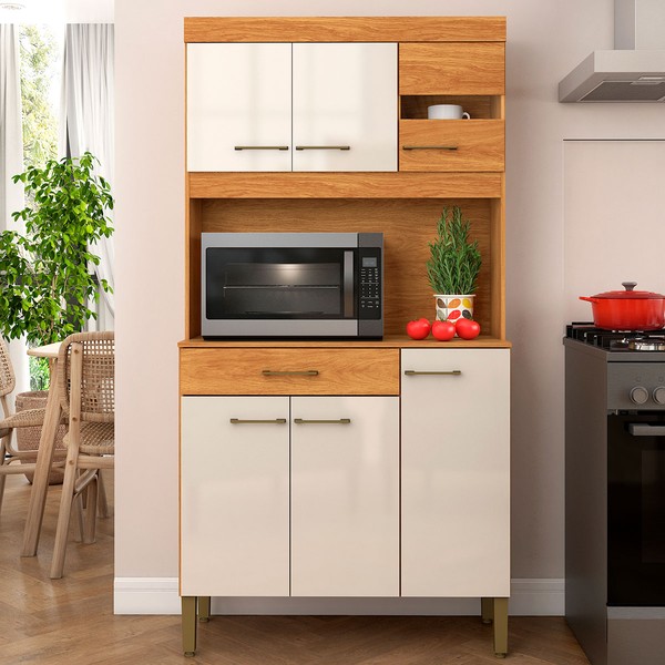 Armário de Cozinha Carla 6 Portas 1 Gaveta Cinamomo/Off White - Fellicci